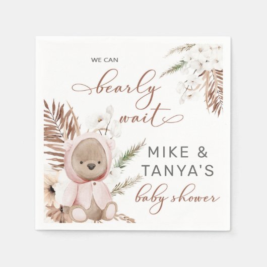 bearly wait boho bear girl baby shower napkins. スタンダードカクテルナプキン (正面)