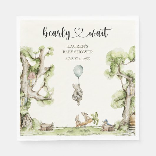 Bearly Wait Boy Baby Shower Woodland スタンダードランチョンナプキン (正面)