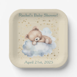 Bearly Wait - Boy Teddy Bear Within Clouds ペーパープレート