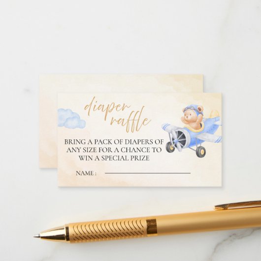 Bearly Wait Diaper Raffle, Watercolor Bear Flying  エンクロージャーカード (正面/裏面インサイチュ)