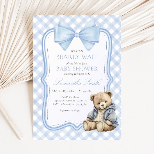 Bearly Wait Elegant Bear Baby Shower 招待状