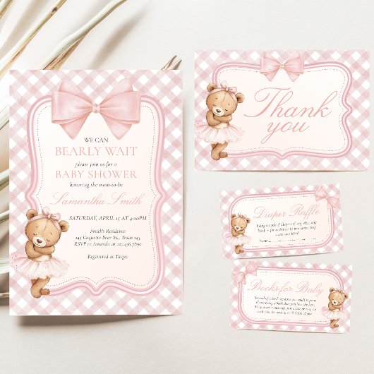 Bearly Wait Elegant Bear Baby Shower 招待状