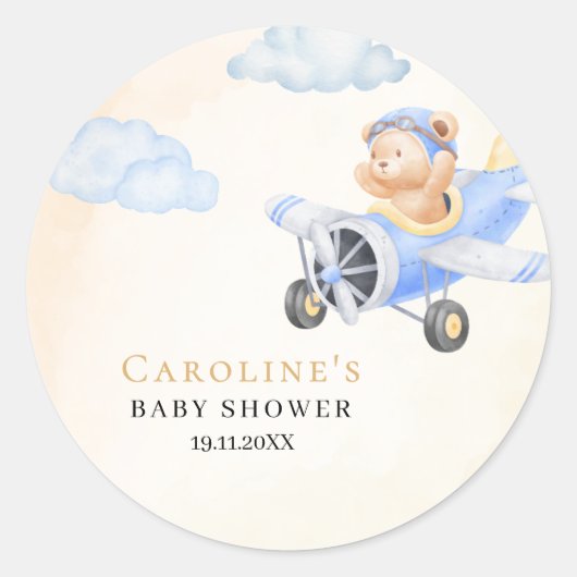 Bearly Wait Flying Bear & Cloud Round Sticker ラウンドシール (正面)