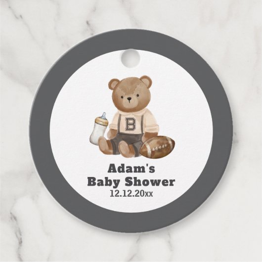 Bearly Wait Football Sport Boy Baby Shower  フェイバータグ (正面)