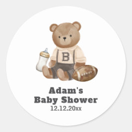 Bearly Wait Football Sport Boy Baby Shower ラウンドシール