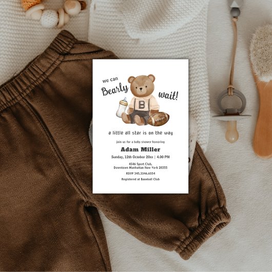 Bearly Wait Football Sport Boy Baby Shower  招待状