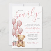 Bearly Wait Girl Pink Bear Baby Shower 招待状 (正面)