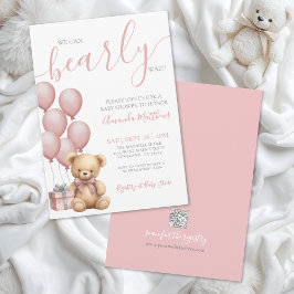 Bearly Wait Girl Pink Bear Baby Shower 招待状