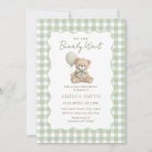 Bearly Wait Green Teddy And Balloons Baby Shower 招待状 (正面)