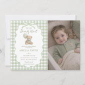 Bearly Wait Green Teddy Bear Baby Shower Photo 招待状 (正面)