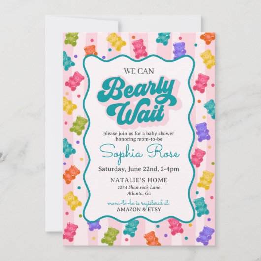 Bearly Wait Gummy Bear Baby Shower Invitation 招待状 (正面)