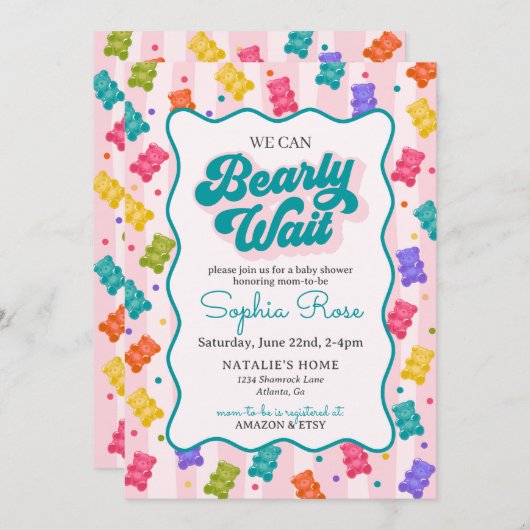 Bearly Wait Gummy Bear Baby Shower Invitation 招待状 (正面/裏面)