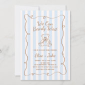 Bearly Wait Hand Drawn Blue Stripes Baby Shower 招待状 (正面)