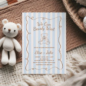 Bearly Wait Hand Drawn Blue Stripes Baby Shower 招待状