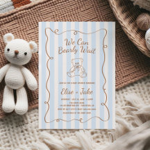 Bearly Wait Hand Drawn Blue Stripes Baby Shower