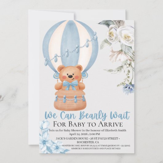Bearly Wait Hot Air Ballon Baby Shower Invitation シーズンカード (正面)