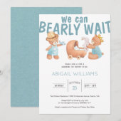 Bearly Wait It's a Boy Teddy Bear Baby Shower 招待状 (正面/裏面)