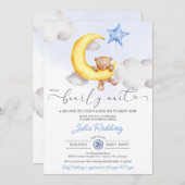 Bearly Wait Moon & Star Teddy Bear Boy Baby Shower 招待状 (正面/裏面)
