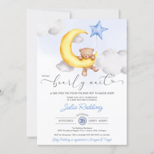 Bearly Wait Moon & Star Teddy Bear Boy Baby Shower 招待状