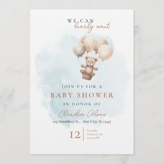 Bearly Wait Neutral Baby Shower 招待状 (正面)