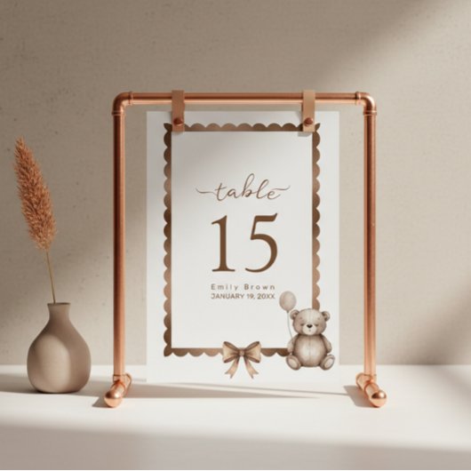 Bearly Wait Neutral Teddy Baby Shower テーブルナンバー