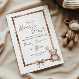 Bearly Wait Neutral Teddy Baby Shower Invitation 招待状
