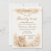 Bearly Wait Neutral Teddy Bear Baby Shower Boho 招待状 (正面)