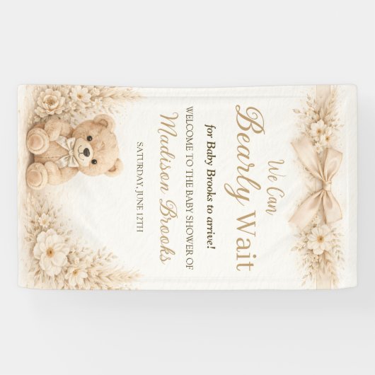 Bearly Wait Neutral Teddy Bear Baby Shower Boho 横断幕 (横)
