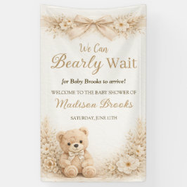 Bearly Wait Neutral Teddy Bear Baby Shower Boho 横断幕