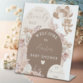 Bearly Wait Neutral Teddy Bear Boho 台座サイン