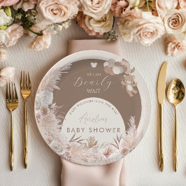 Bearly Wait Neutral Teddy Bear Boho Pampas ペーパープレート