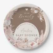 Bearly Wait Neutral Teddy Bear Boho Pampas ペーパープレート (正面)