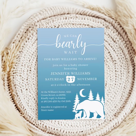 Bearly Wait Night Forest Baby Shower 招待状