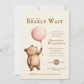 Bearly Wait Pink Balloon Baby Shower QR Code  招待状 (正面)