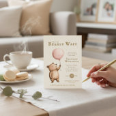 Bearly Wait Pink Balloon Baby Shower QR Code  招待状