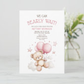 Bearly Wait Pink Bear Baby Shower 招待状 (スタンド正面)