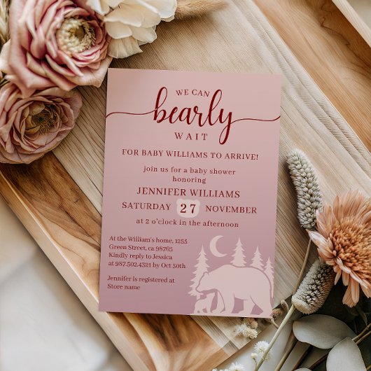 Bearly Wait Pink Forest Baby Shower 招待状