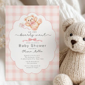 Bearly Wait Pink Teddy Bear Baby Shower Invite 招待状