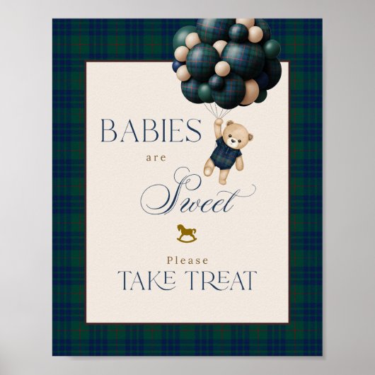 Bearly Wait Preppy Teddy Balloon Baby Shower ポスター (正面)