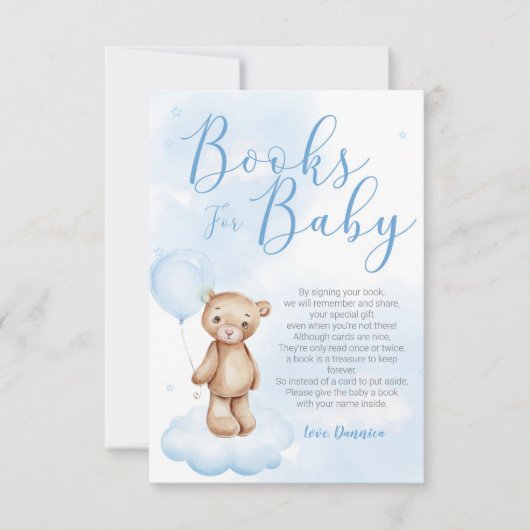 Bearly Wait Sky Baby Shower Book Request Card 招待状 (正面)
