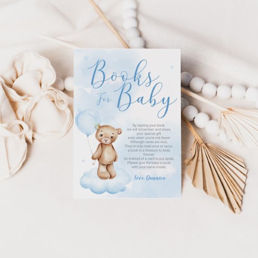 Bearly Wait Sky Baby Shower Book Request Card 招待状
