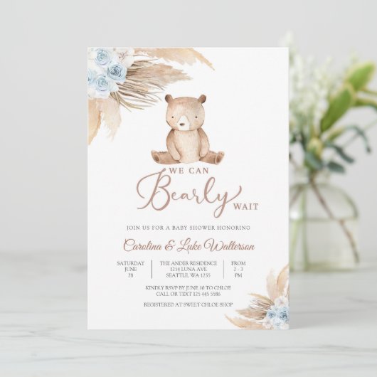 Bearly Wait Teddy Baby Shower Invitation 招待状 (スタンド正面)