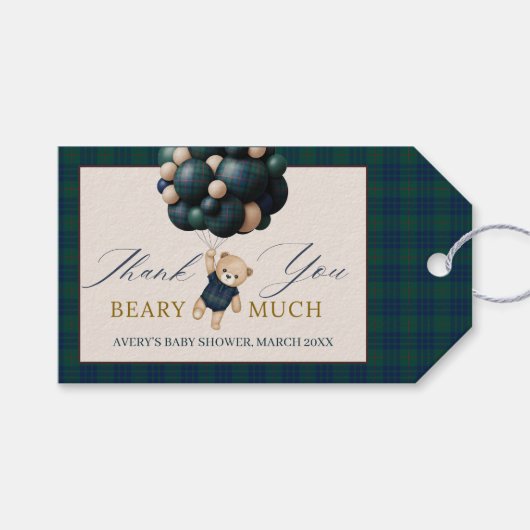 Bearly Wait Teddy Balloon Baby Shower books ギフトタグ (正面(横))