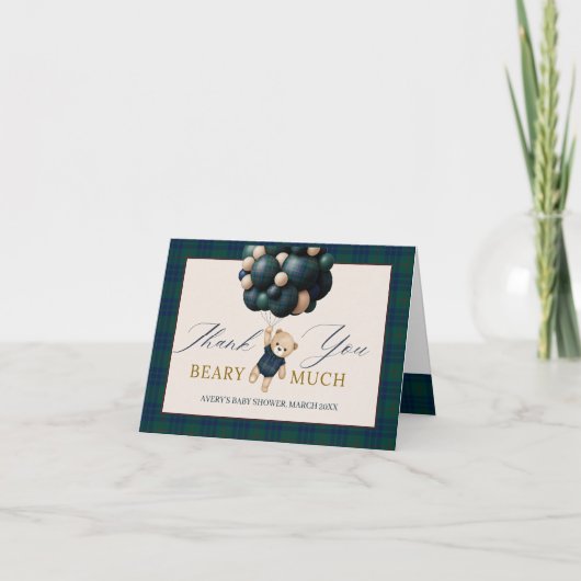 Bearly Wait Teddy Balloon Baby Shower books サンキューカード (正面)