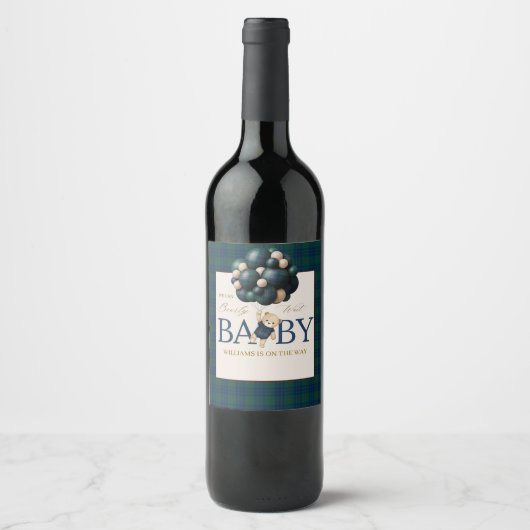 Bearly Wait Teddy Balloon Baby Shower books ワインラベル (正面)