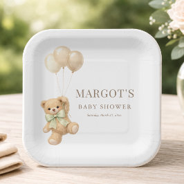 Bearly Wait Teddy Balloons Baby Shower Party Paper ペーパープレート