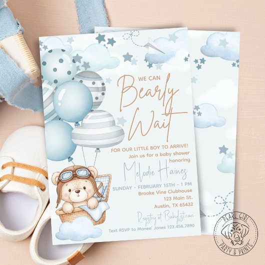 Bearly Wait Teddy Bear Baby Shower 招待状