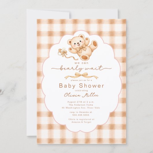 Bearly Wait Teddy Bear Baby Shower Invite 招待状 (正面)