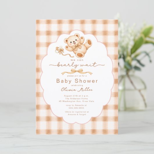 Bearly Wait Teddy Bear Baby Shower Invite 招待状 (スタンド正面)