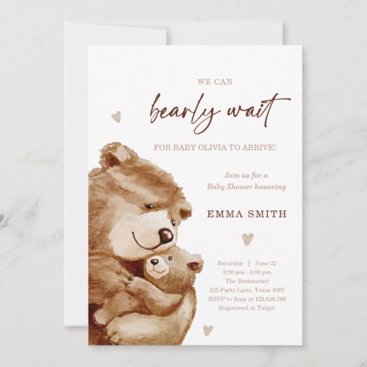 Bearly Wait Teddy Bear Boho Neutral Baby Shower 招待状 (正面)